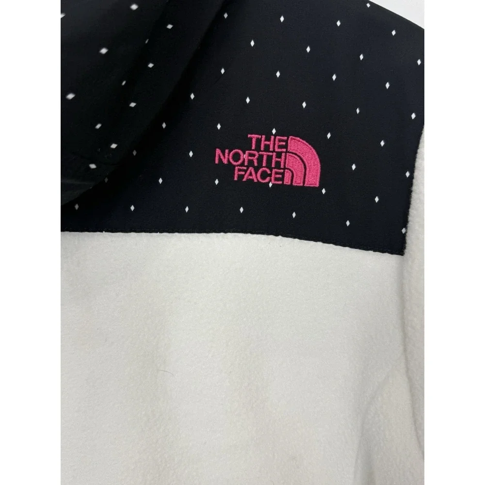 The North Face Jacket Teen Girls XL 18 Black White Denali Hooded Diamond Fleece